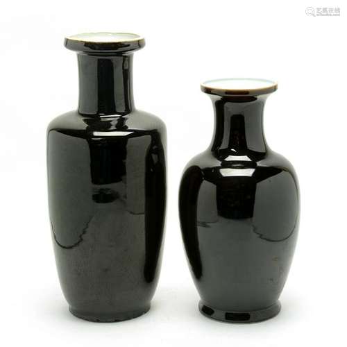 Chinese Pair of Black Glazed Porcelain Vases