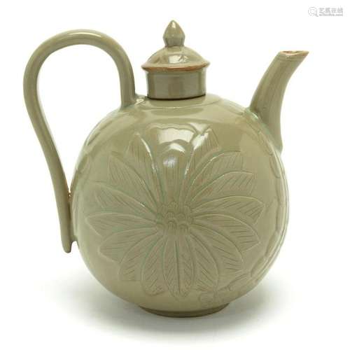 Chinese Molded Celadon Glaze Teapot