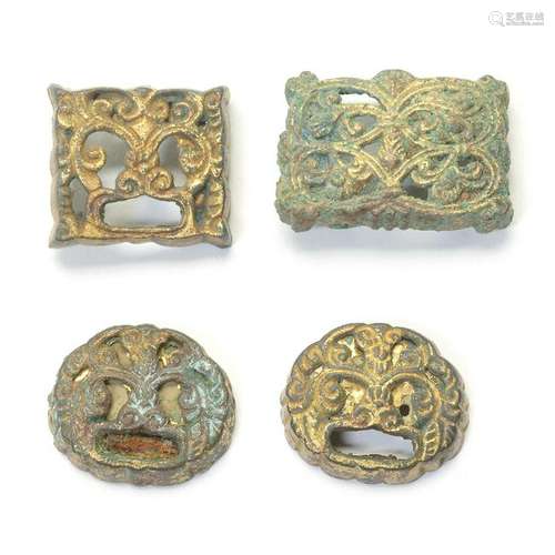 Four Chinese Archaistic Gilt Bronze Sword Ornaments