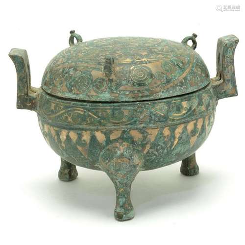 Chinese Archaistic Warring State Style Tripod Lidded