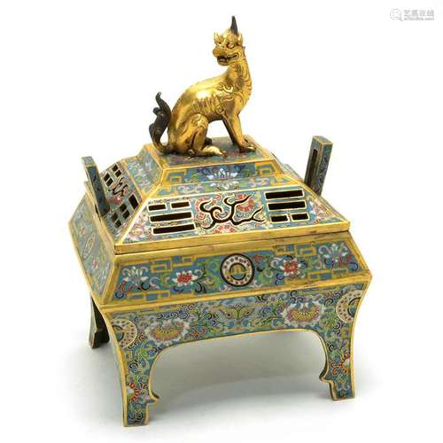 Chinese Cloisonne Square Form Censer