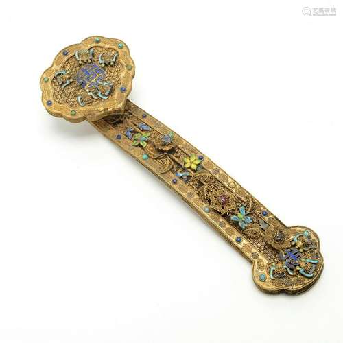 Chinese Gilt and Silver Ruyi Scepter