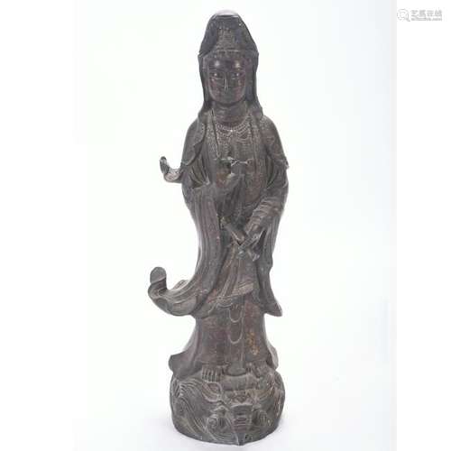 Chinese Patinated Bronze Figure of Guanyin