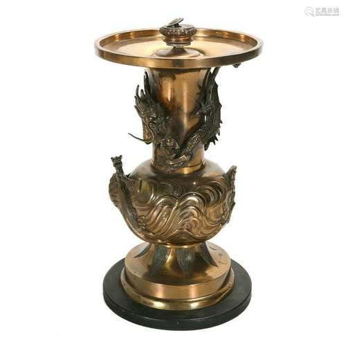 Large Japanese Bronze Vase with Dragon and Turtle