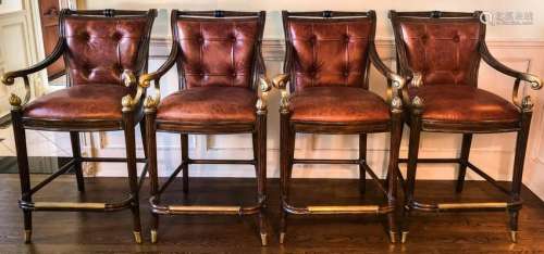 French Empire Style Leather & Flame Finial Bar Stools