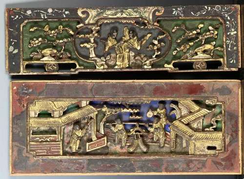 Two Chinese Gilt And Carved Wood Panels