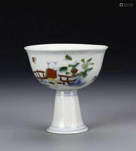 Chinese Doucai High-Stem Bowl