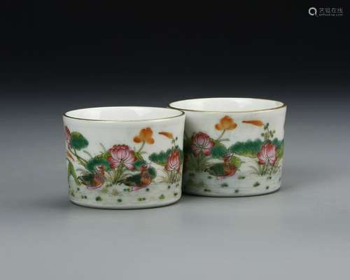 Pair of Famille Rose Tea Cups