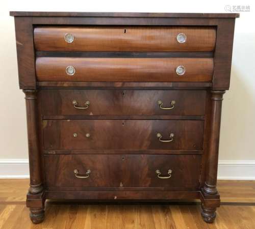 American Empire Flame Mahogany Bureau w Columns