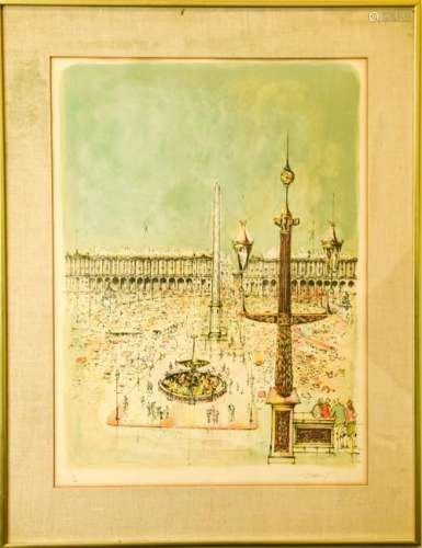 Mid C Signed Place de la Concorde Lithograph