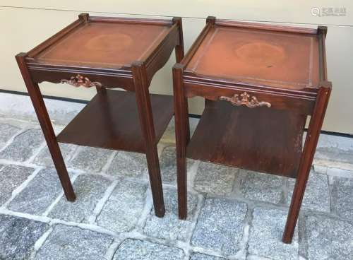 Pr English George III Style Leather Top End Tables