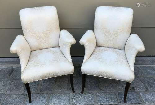 Pair of Art Deco Style Armchairs w Brocade Fabric