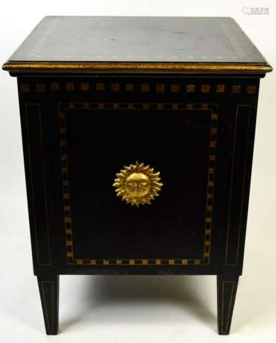 Hand Painted Metal Lined Table Carved Sun Motif