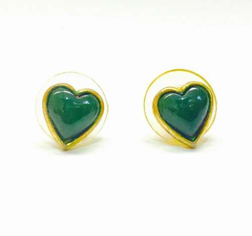 14k yellow gold, Jade heart earring/studs