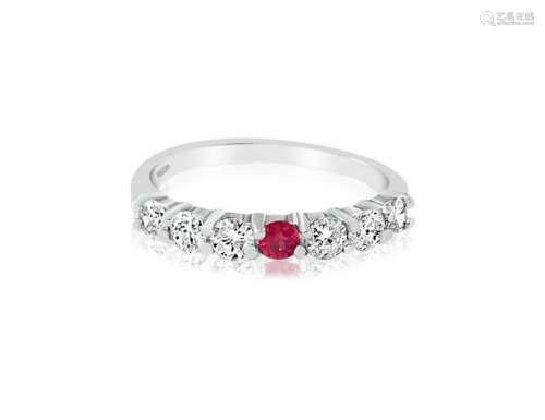 0.94 CT Ruby, White Diamond, and White Gold Ring