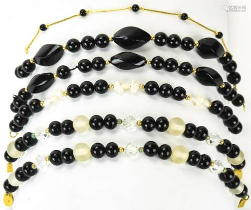 6 Onyx Bead Sterling & 14kt Gold Bracelets