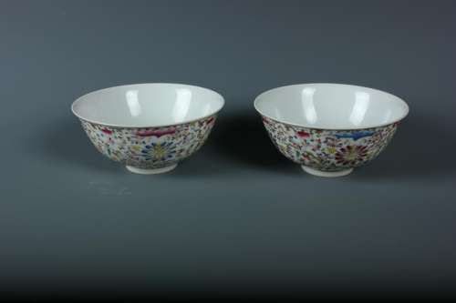 A Pair of Chinese Famille-Rose Bowls, Marked Reign of