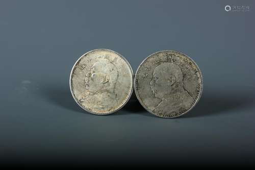 A Pair of Year 9 Yuan Shih-Kai Silver Dollars