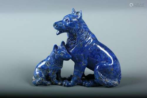 A  Lapis Lazuli Carved Figures Of Mother Dog And