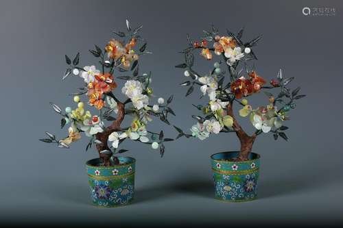 A Chinese Hardstone Mineral Flowering Plant With Enamel