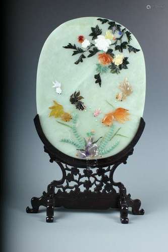 A Multi-Color Jade Carved Circular Screen