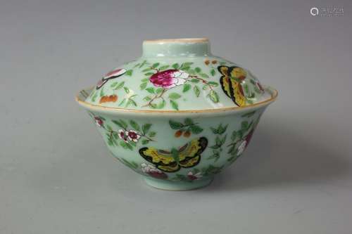 A Lime Green Ground Famille Rose Bowl With Cover (Mior