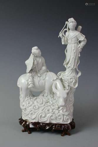 A Dehua Carved Figure of Fairy And Little Boy