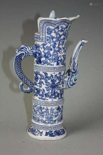 A Blue And White Duomu Ewer