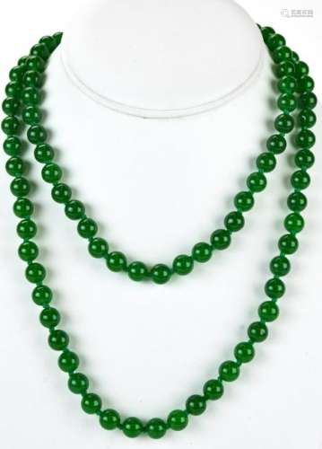 37 Inch Hand Knotted Green Jade Necklace Strand