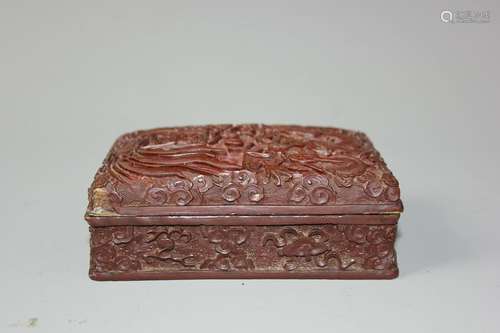 A Carved Cinnabar Lacquer Box, Marked Qianlong Period