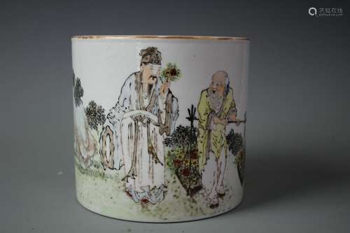 A Famille Brush Pot Marked By Ren Huanzhang