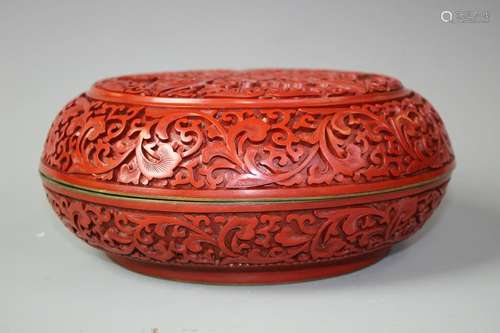 A Cinnabar Carved Floral Box