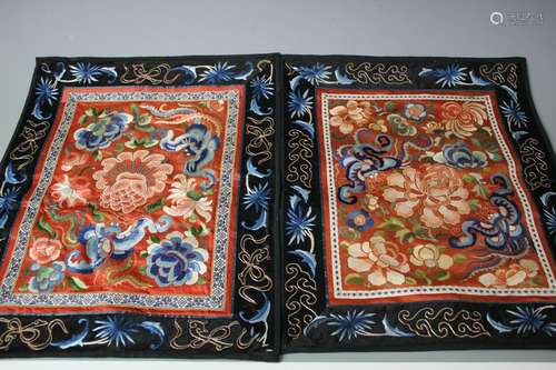 Two Red Ground Embroidered Textile Panels