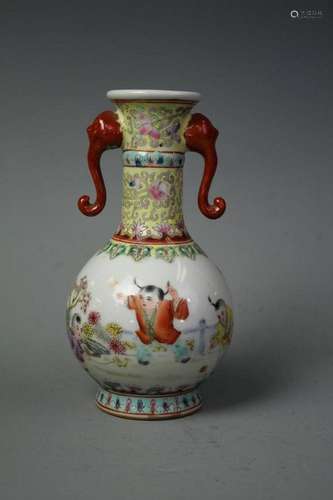 A Famille-Rose With Elephant Head Shaped Handles,