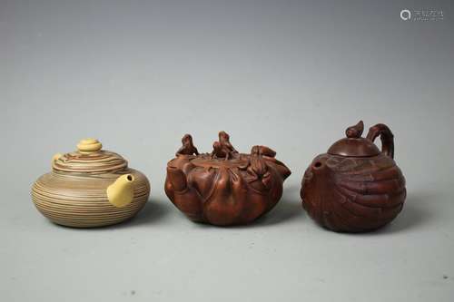 Three Yixing Purple Clay Tea Pots