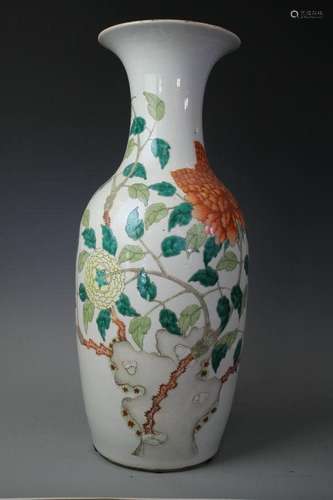 A White Ground Famille-Rose Floral Guanyin Vase, Late