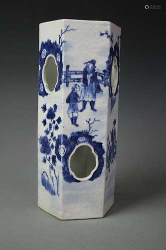 A Blue And White Hexagonal Hat Stand, Qing Dynasty