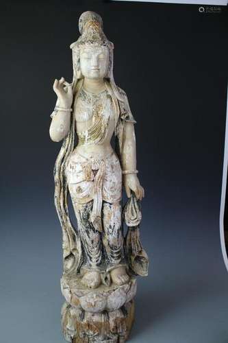 A Petite Wood Carved Figure of Guanyin, Late Qing