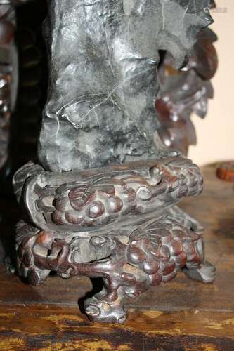 A Lingbi Carved Rock With Hongmu Base