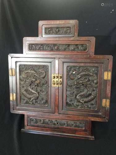 A Hongmu   Silver Inlaid Cabinet, Middle Qing Dynasty