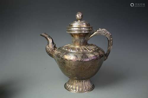 A Mongolia Silver Ewer With Dragon Shaped Mouth, Qing