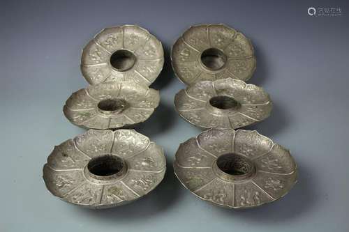 Set Of Six Silver Trays, Qing Dynasty