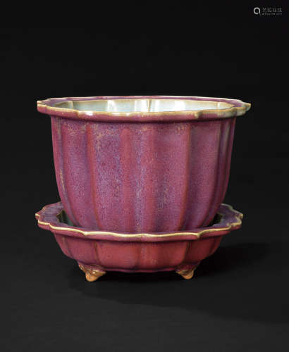 茄皮紫窯變釉花盆
