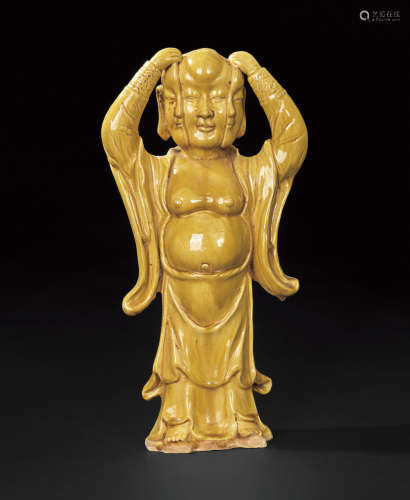 黃釉人物瓷雕