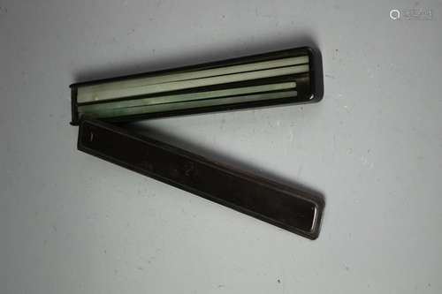 Two Hongmu Chopstick Cases With Green Jade Chopsticks