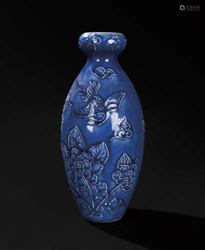 藍釉花鳥瓶