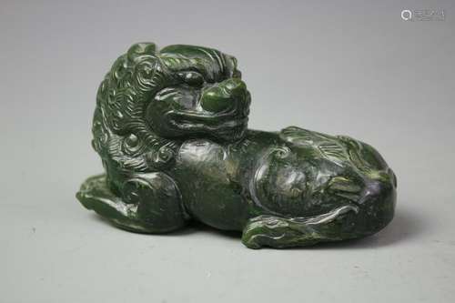 A Hetian Spinach Green Jade Figure Of Lion