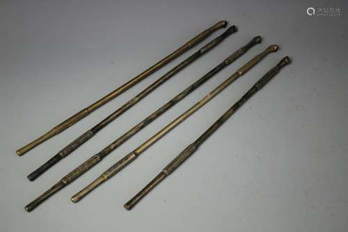 Set Of Five White Copper Smoking Paraphernalia, Late