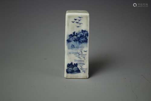 A Blue And White Porcelain Seal, Qing Dynasty