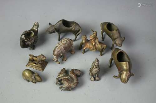 Set Of 10 Copper Carved Figures Of Poultry